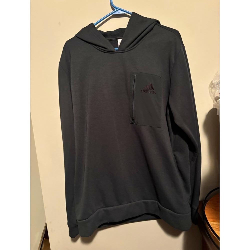 Adidas Mens Green Fleece Pullover Hoodie Zip Chest Pocket Logo Size L